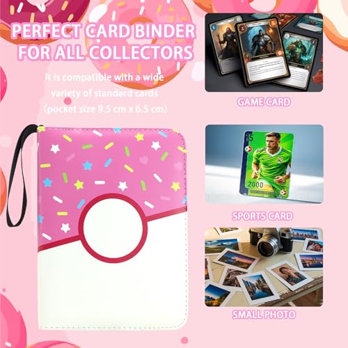 Pink Donut 400-Pocket Trading Card Binder by Piefectpie – PU Leather Zipper Album for Standard Cards