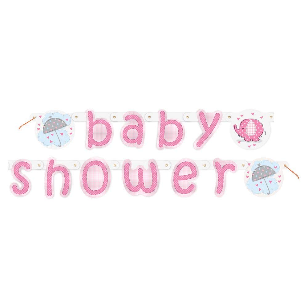 Pink Elephant Baby Shower Banner - 5.24ft Umbrellaphants Decoration