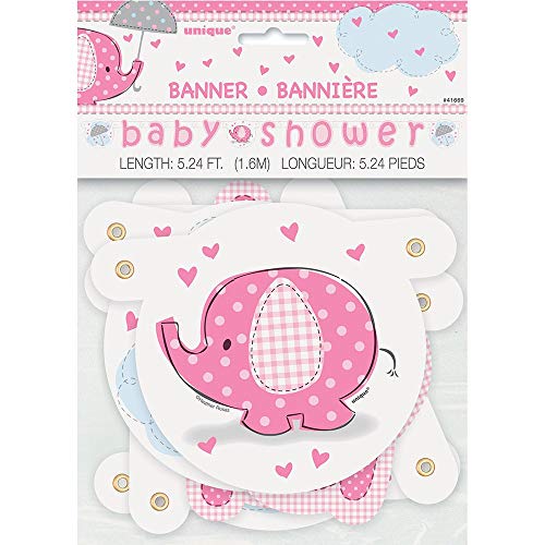Pink Elephant Baby Shower Banner - 5.24ft Umbrellaphants Decoration