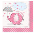 Pink Elephant Baby Shower Cocktail Napkins - 16 Pack, 5x5 Inch Paper Napkins with Hearts Design