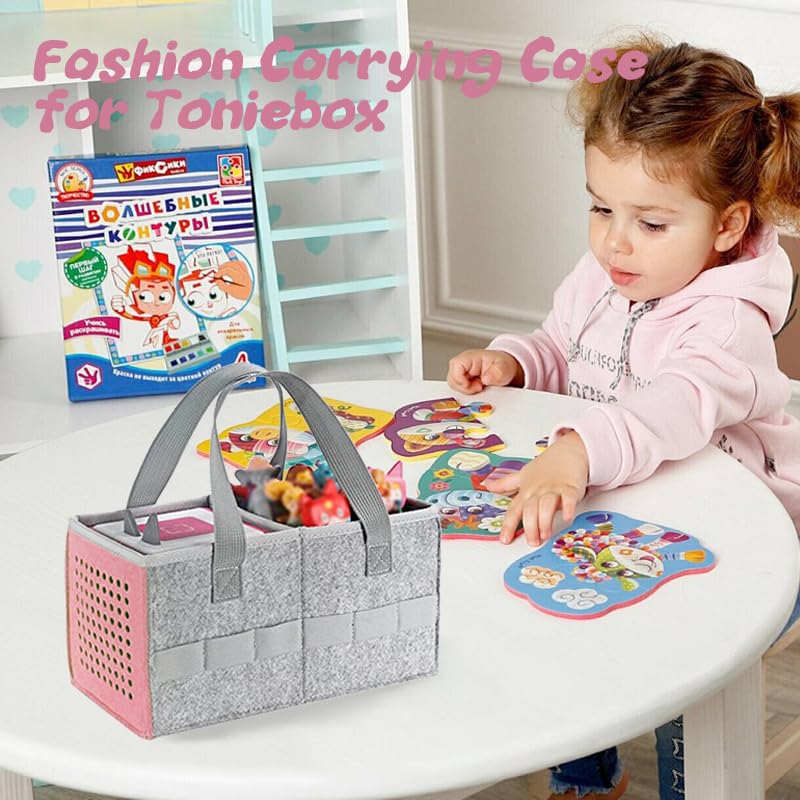 Pink Felt Storage Bag for Toniebox Starter Set – Portable Handbag for Tonies Figures and Accessories