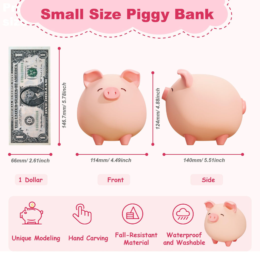 Pink Piggy Bank for Girls – Unbreakable Vinyl Coin Bank for Kids, Toddlers