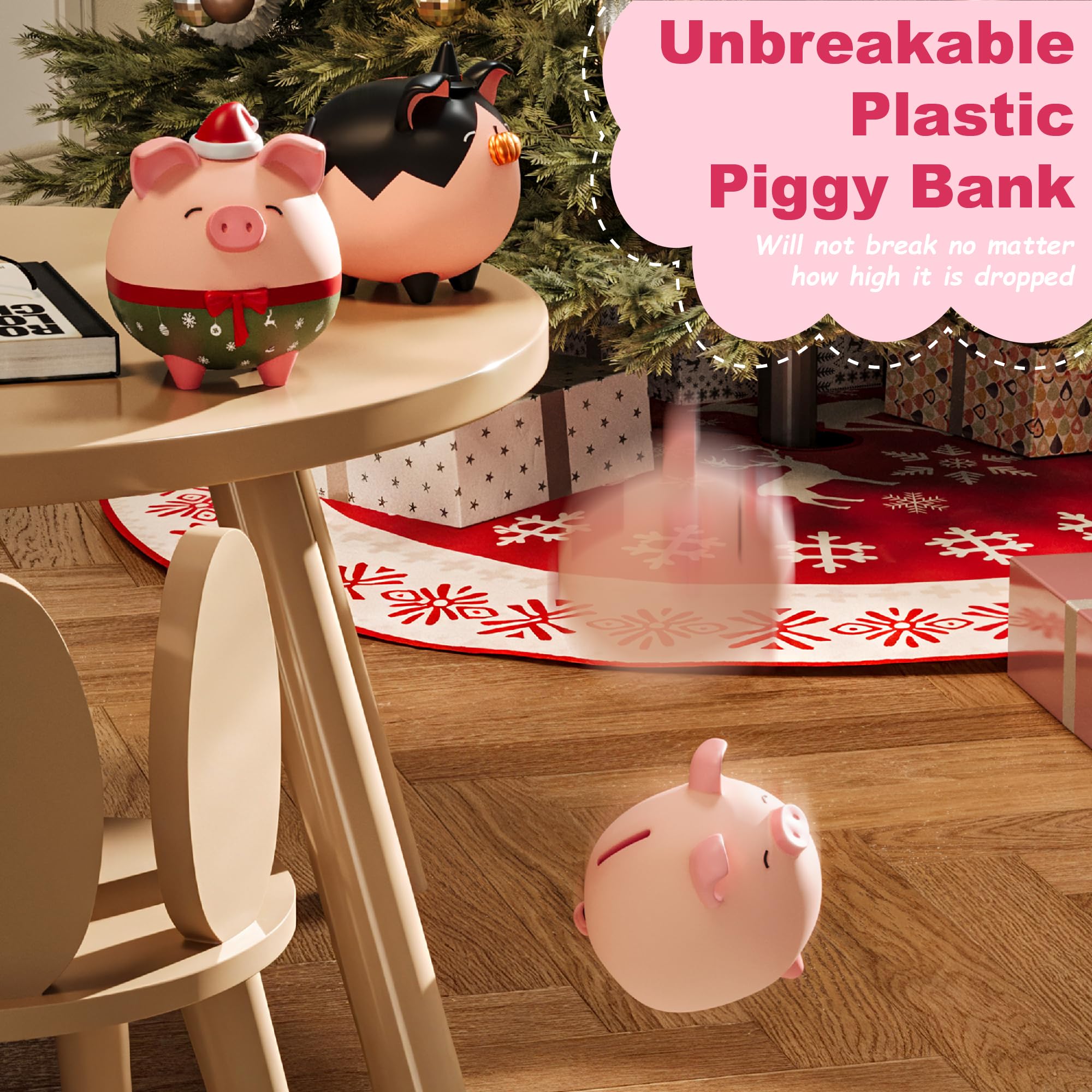 Pink Piggy Bank for Girls – Unbreakable Vinyl Coin Bank for Kids, Toddlers