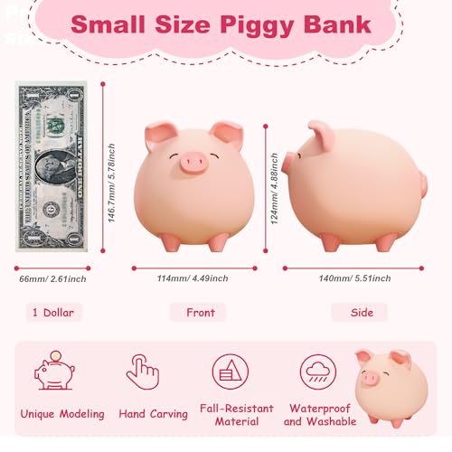 Pink Piggy Bank for Girls – Unbreakable Vinyl Coin Bank for Kids, Toddlers