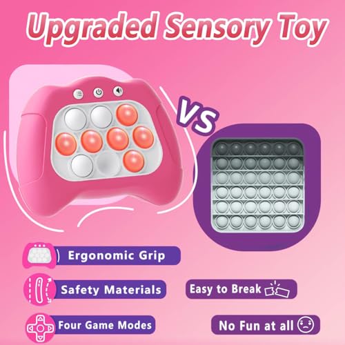 Pink Pop Push Game Toy for Kids - Handheld Fidget Toy with 4 Game Modes, Lights and Music, Ages 3-12