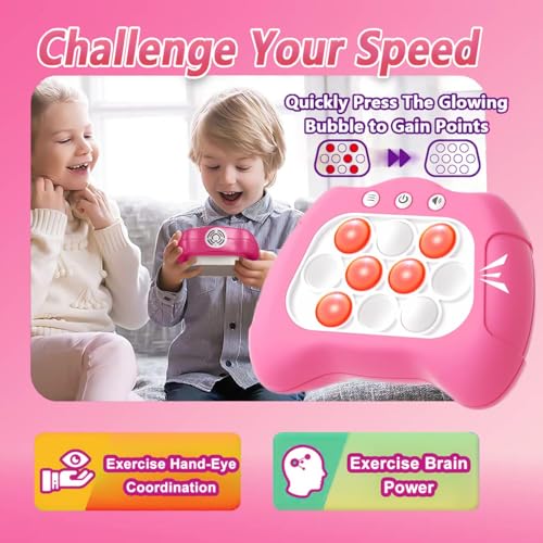 Pink Pop Push Game Toy for Kids - Handheld Fidget Toy with 4 Game Modes, Lights and Music, Ages 3-12