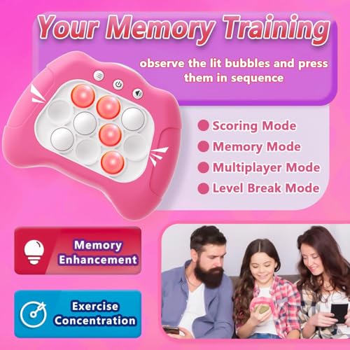 Pink Pop Push Game Toy for Kids - Handheld Fidget Toy with 4 Game Modes, Lights and Music, Ages 3-12