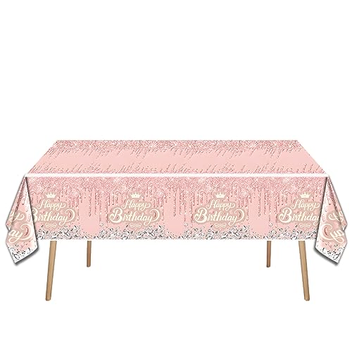 Pink Rose Gold Glitter Diamond Party Tableware Set for 20 – OULUN Birthday Supplies with Plates, Napkins, and Tablecloth