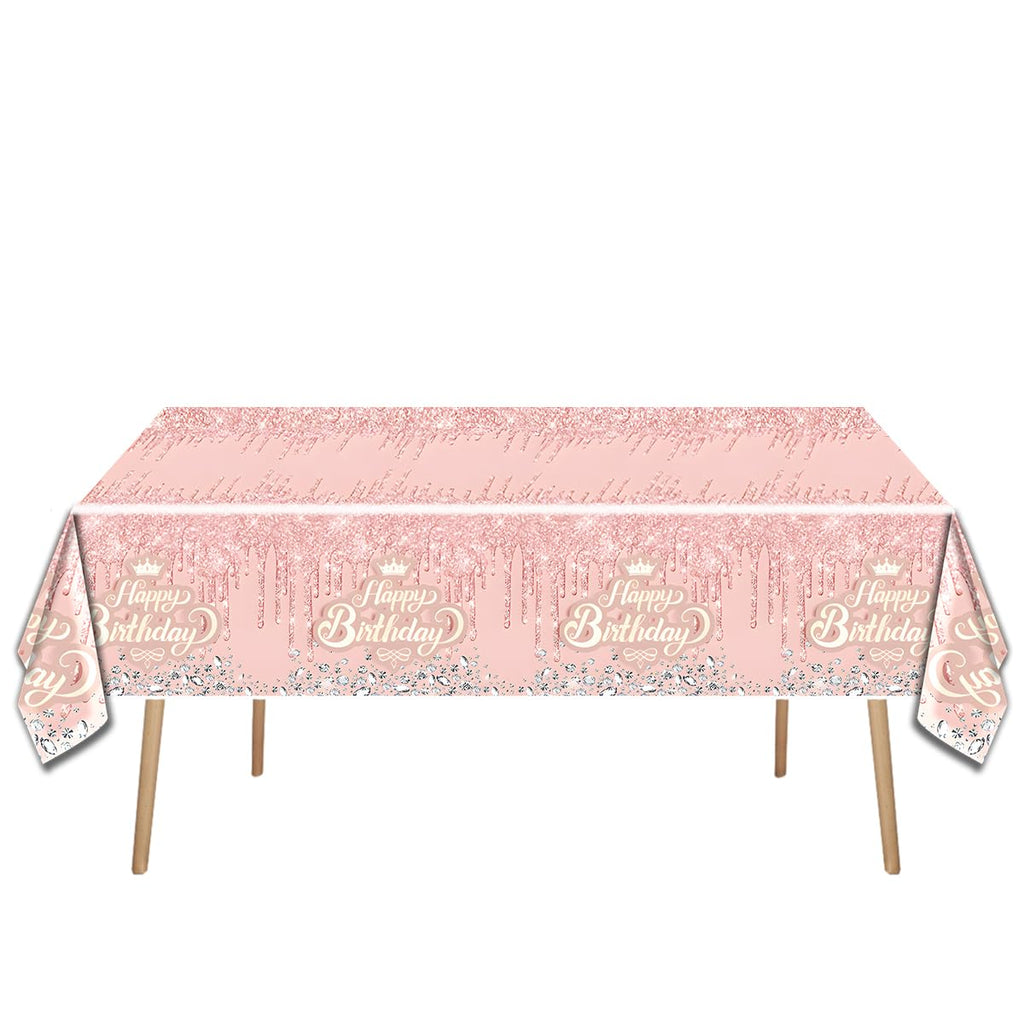 Pink Rose Gold Glitter Diamond Party Tableware Set for 20 – OULUN Birthday Supplies with Plates, Napkins, and Tablecloth