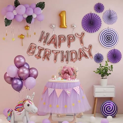 Pink Rose Gold Happy Birthday Balloon Banner - 75pc 16-inch Foil Letter Set by bigmaigo