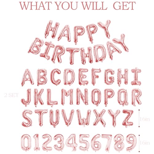 Pink Rose Gold Happy Birthday Balloon Banner - 75pc 16-inch Foil Letter Set by bigmaigo
