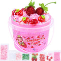 Pink Strawberry Jelly Cube Slime with 8 Add-ins - Crystal Clear Glimmer Crunchy Slime for Kids