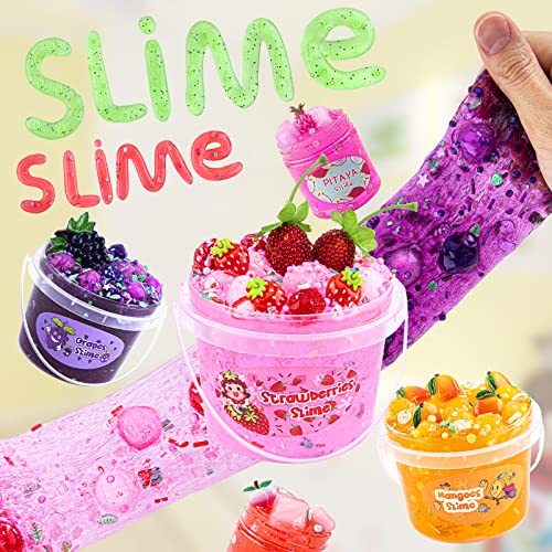 Pink Strawberry Jelly Cube Slime with 8 Add-ins - Crystal Clear Glimmer Crunchy Slime for Kids