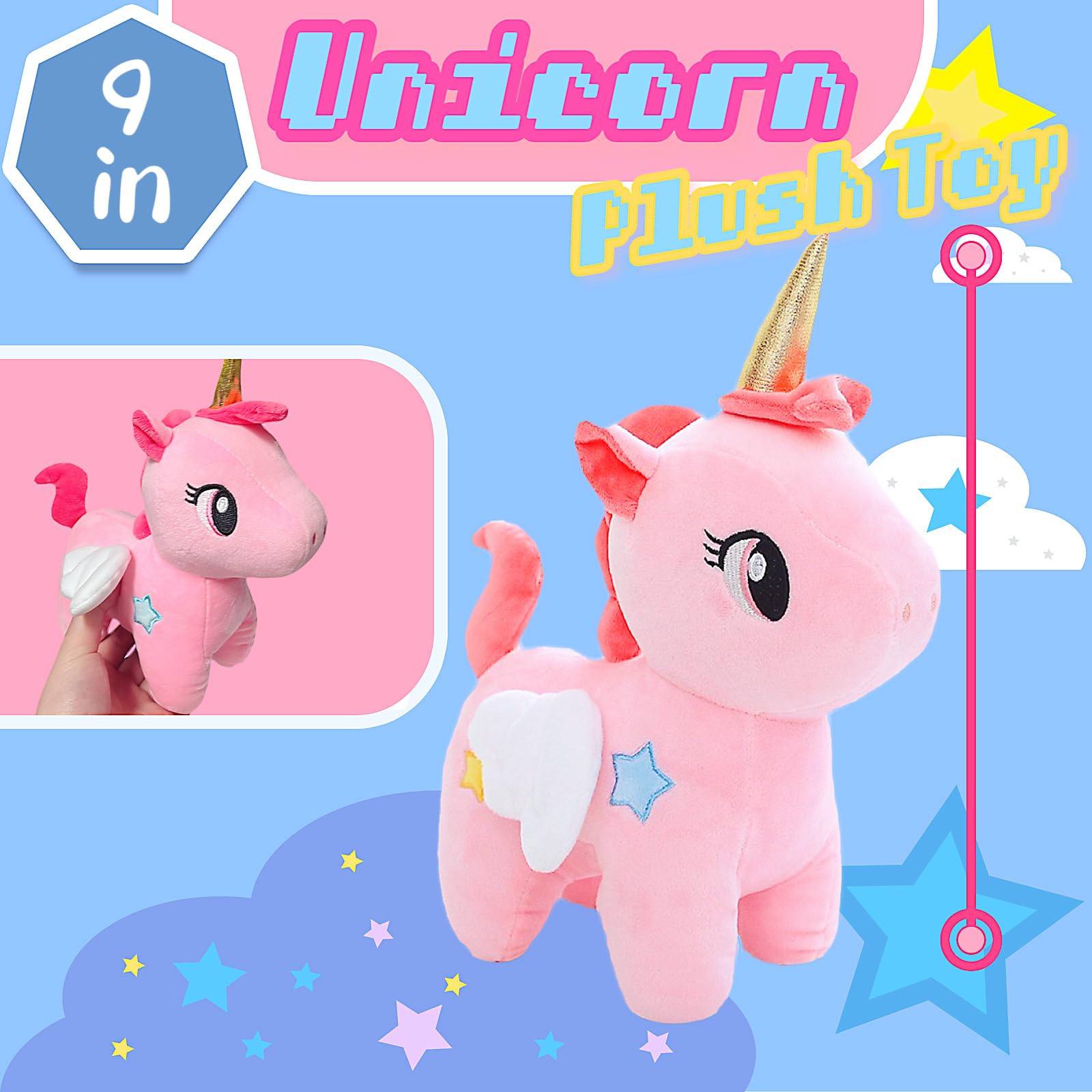 Pink Unicorn Plush Toy – Kawaii Stuffed Animal with Star Embellishments by NuomiYue