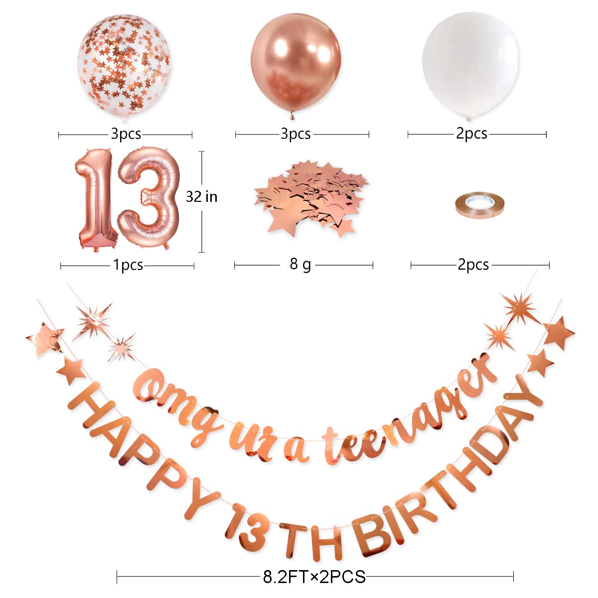 pinkblume Rose Gold 13th Birthday Banner Set – OMG Ur A Teenager & Happy 13th Decorations