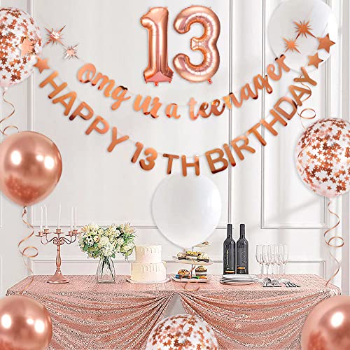 pinkblume Rose Gold 13th Birthday Banner Set – OMG Ur A Teenager & Happy 13th Decorations