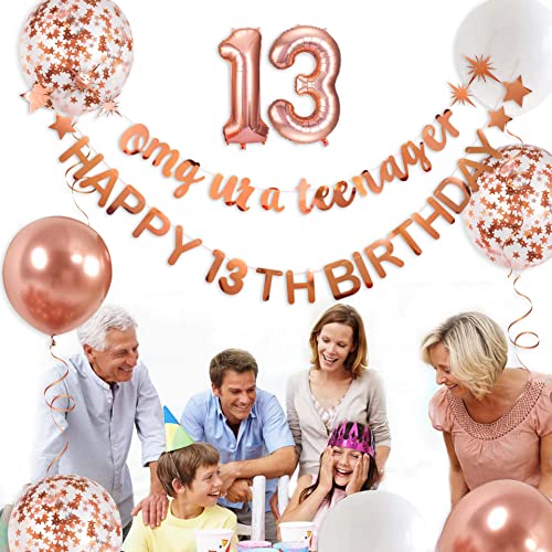 pinkblume Rose Gold 13th Birthday Banner Set – OMG Ur A Teenager & Happy 13th Decorations