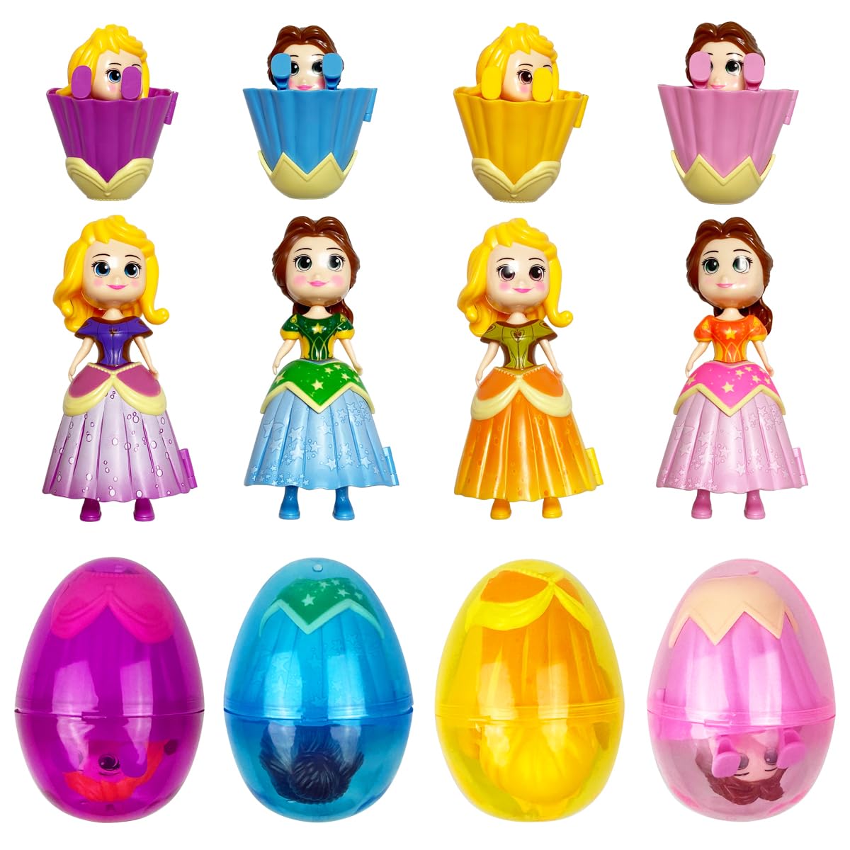 Pinkiwine 4 Pack Princess Deformation Eggs – Prefilled Easter Eggs with Toys for Kids