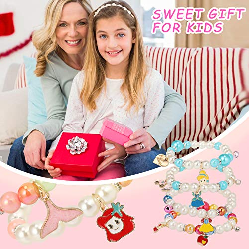 PinkSheep 10-Pack Pearl Bead Stretch Bracelets for Kids – Princess-Themed Charm Bracelet Set for Girls, Party Favors, and Pretend Play