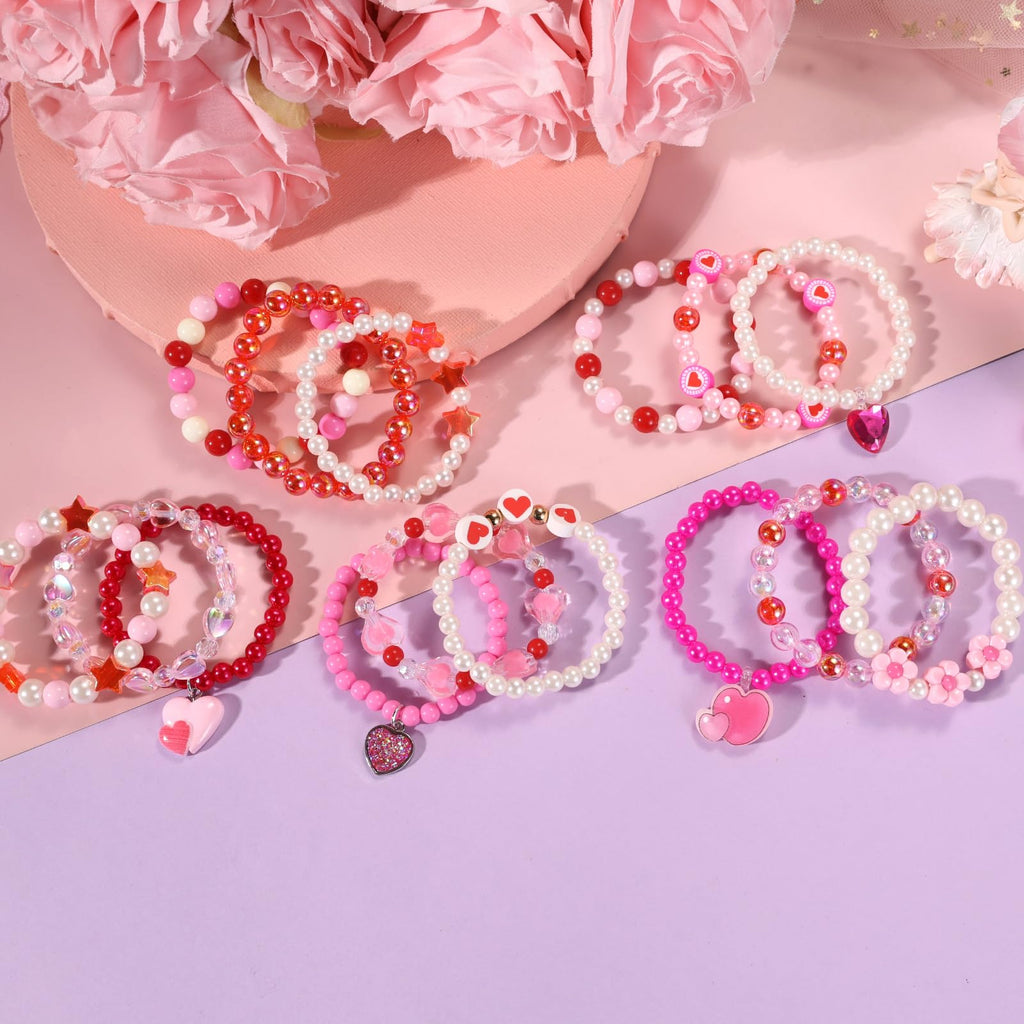 PinkSheep 36-Piece Kids Bracelet Set - Handmade Acrylic & Resin Bracelets for Girls Ages 3-8, Party Favors