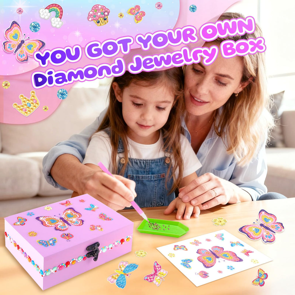 PinkSheep Butterfly Jewelry Box DIY Kit for Girls 6-12 - Wooden Treasure Box with Necklace & Bracelet