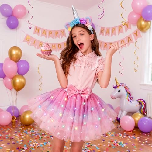 PinkSheep LED Light-Up Tutu Skirt & Headband Costume Set for Girls