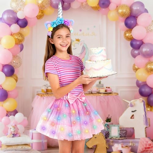 PinkSheep LED Light-Up Tutu Skirt & Headband Costume Set for Girls