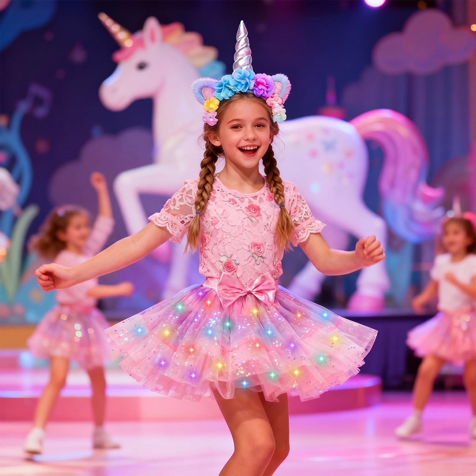 PinkSheep LED Light-Up Tutu Skirt & Headband Costume Set for Girls