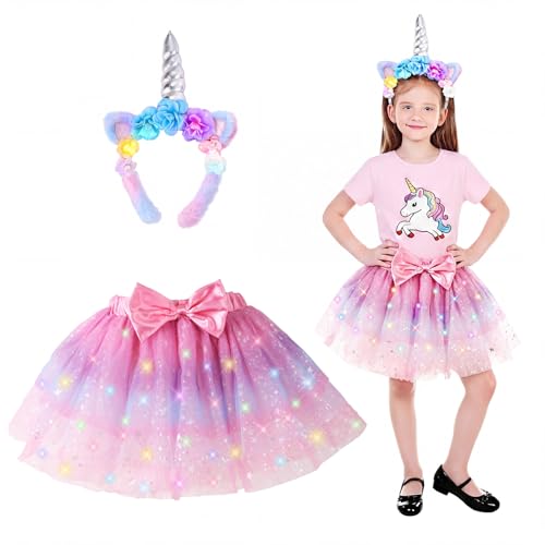 PinkSheep LED Light-Up Tutu Skirt & Headband Costume Set for Girls