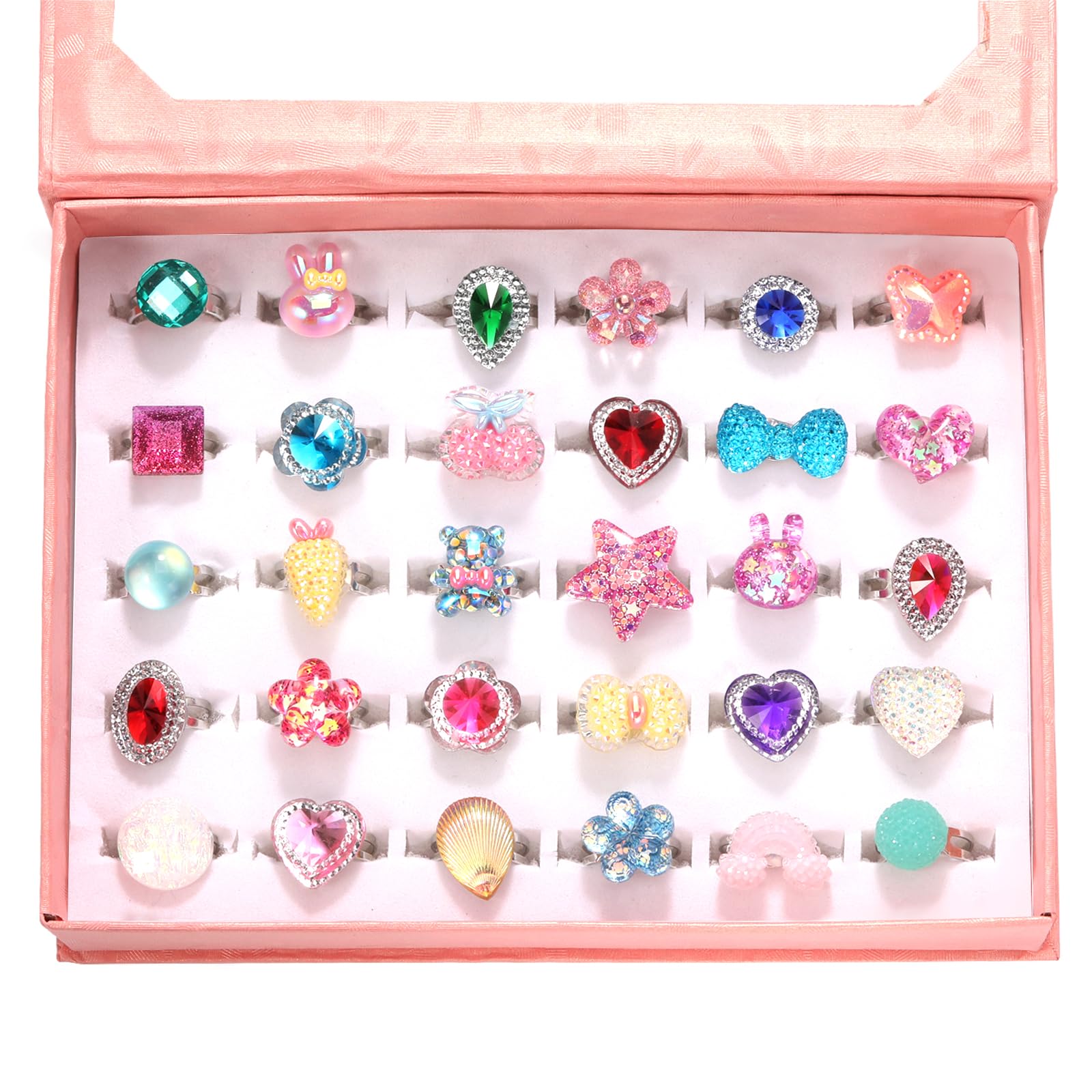 PinkSheep Little Girl Jewel Rings – Adjustable Toddler Rings for Ages 3-8, Dress-Up Jewelry with Gift Box