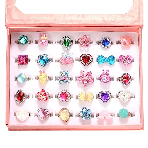 PinkSheep Little Girl Jewel Rings – Adjustable Toddler Rings for Ages 3-8, Dress-Up Jewelry with Gift Box