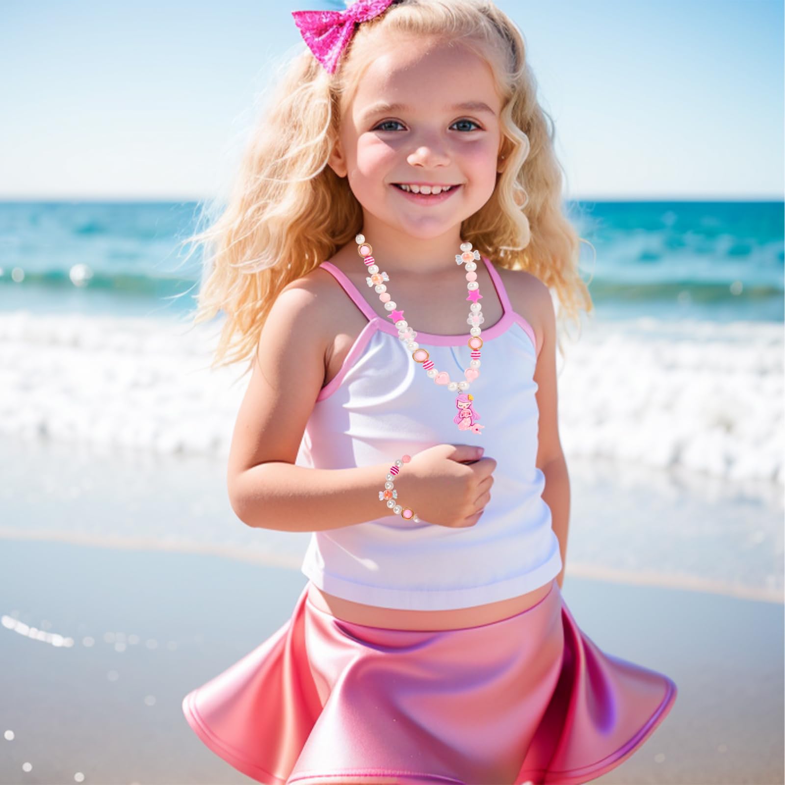 PinkSheep Toddler Jewelry Set - 3 Necklaces & 3 Bracelets for Little Girls (Ages 3-8) in Gift Box