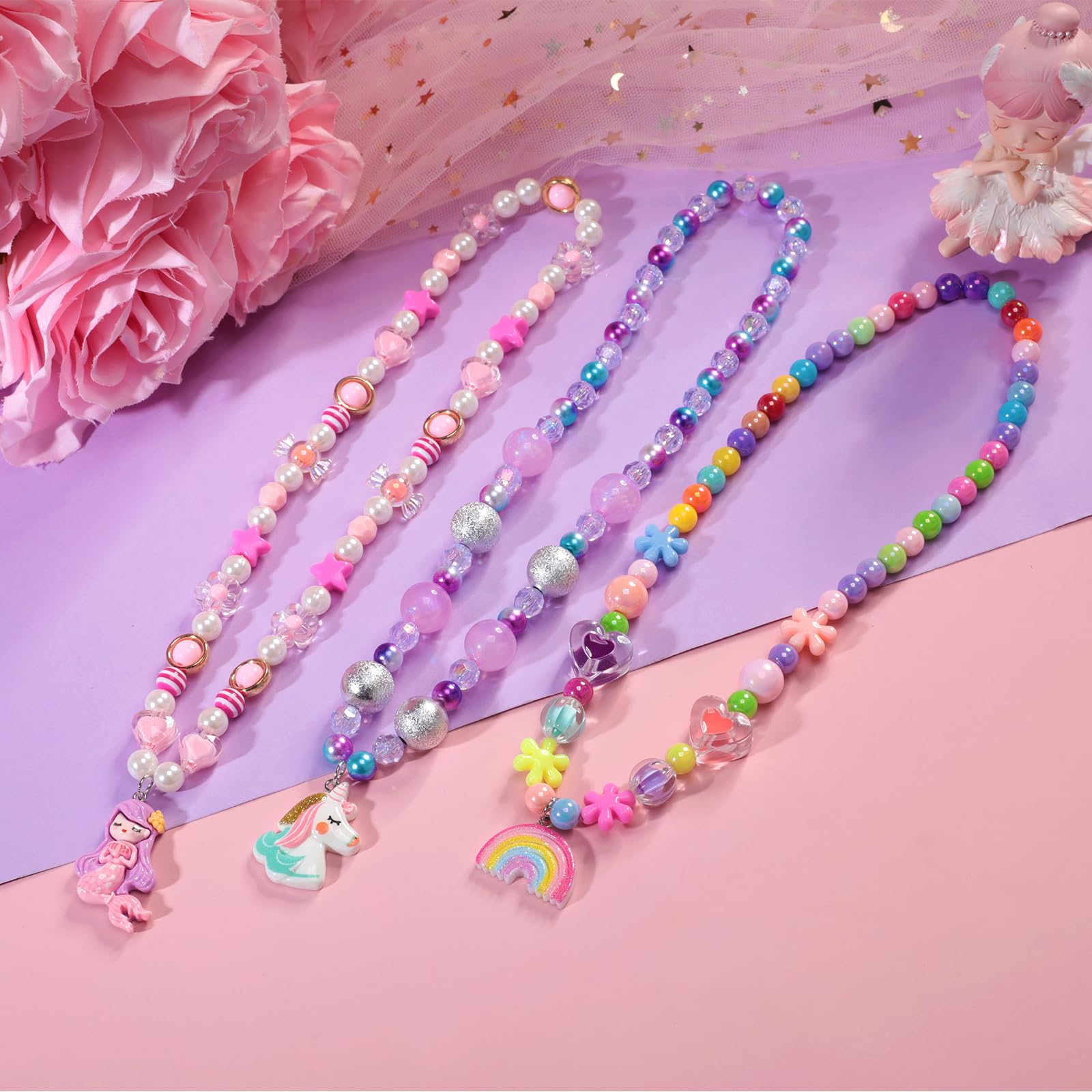 PinkSheep Toddler Jewelry Set - 3 Necklaces & 3 Bracelets for Little Girls (Ages 3-8) in Gift Box