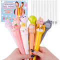 Pipigaty 10-Pack Kawaii Squishy Pens - Cute Animal Gel Pens for Easter Baskets, School Rewards, Stress Relief - 10 Different Shapes with Black Refills