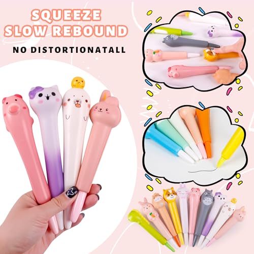 Pipigaty 10-Pack Kawaii Squishy Pens - Cute Animal Gel Pens for Easter Baskets, School Rewards, Stress Relief - 10 Different Shapes with Black Refills