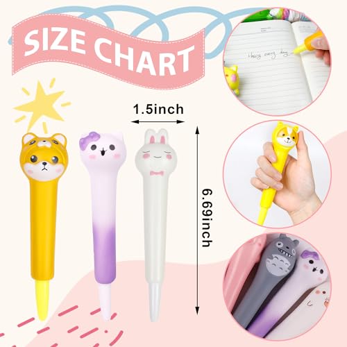 Pipigaty 10-Pack Kawaii Squishy Pens - Cute Animal Gel Pens for Easter Baskets, School Rewards, Stress Relief - 10 Different Shapes with Black Refills