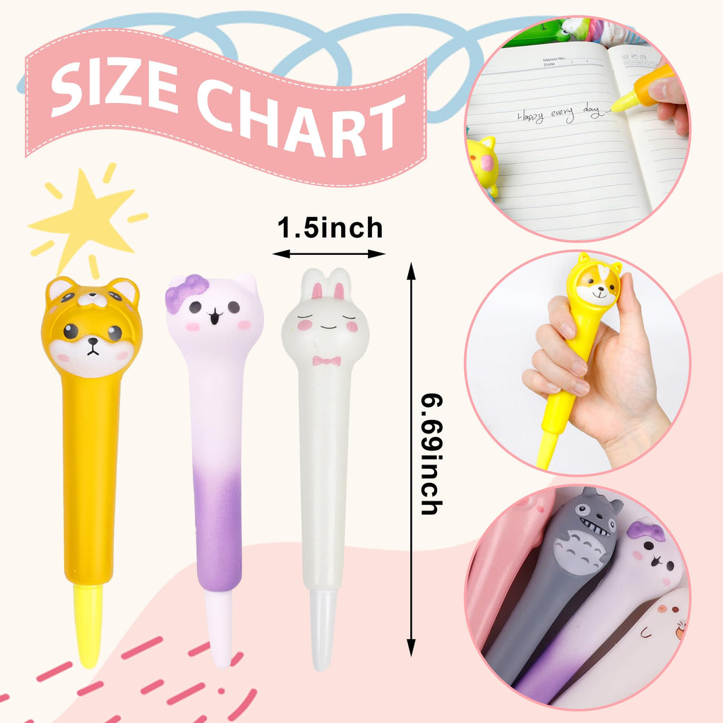 Pipigaty 10-Pack Kawaii Squishy Pens - Cute Animal Gel Pens for Easter Baskets, School Rewards, Stress Relief - 10 Different Shapes with Black Refills