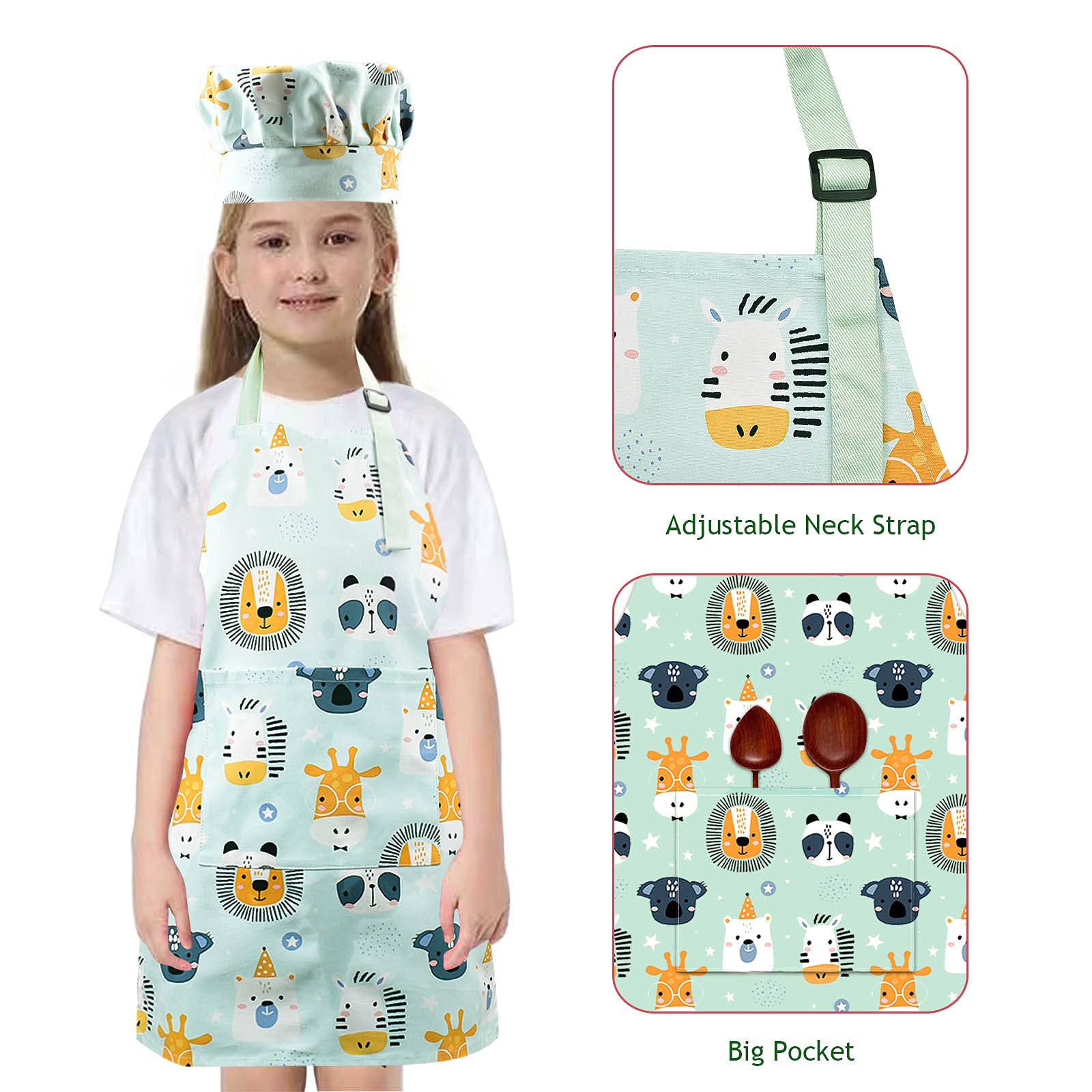Pipoobear Kids Cotton Apron – Adjustable Strap with Front Pocket for Toddlers, Boys, and Girls