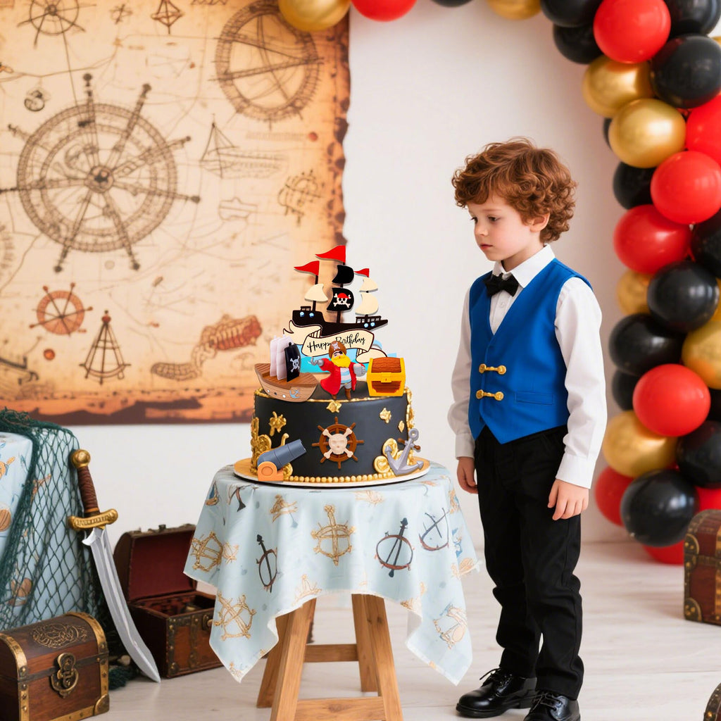 Pirate Birthday Cake Topper and Cupcake Picks Set – 8-Piece Treasure Hunt Cake Decorations by Roaring Good Time