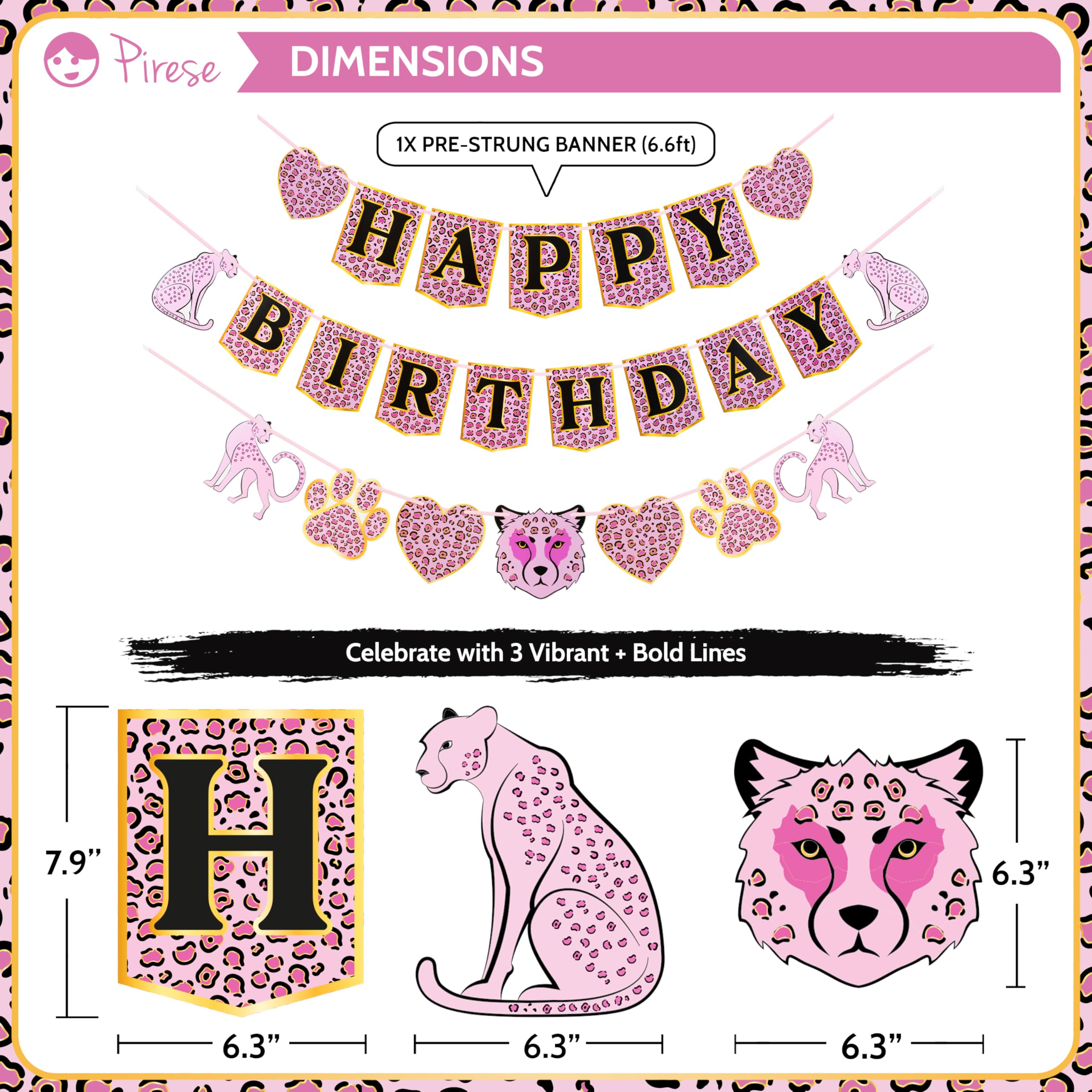 PIRESE Pink Cheetah Happy Birthday Banner Set – 13-Piece Animal Print Party Decorations