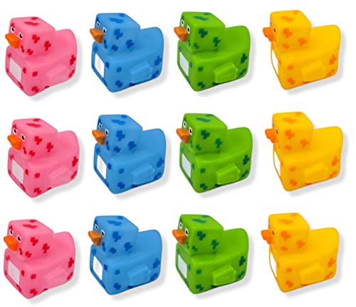Pixelated Robot Rubber Ducks, 12 Pack - 2 Inch Standard Size, Non-Floating Duck Toys by AMERICAN WIT