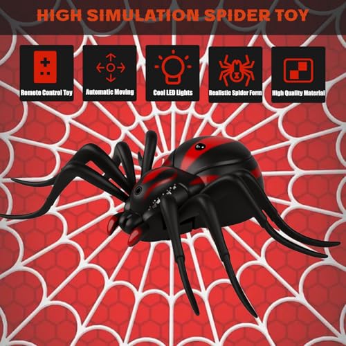 Pixibond Remote Control Spider Toy – Realistic RC Spider with LED Eyes, 8 Wriggling Legs, and Auto Mode for Pranks & Gifts
