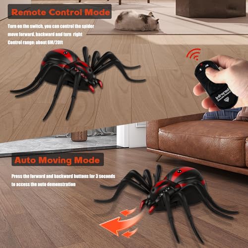 Pixibond Remote Control Spider Toy – Realistic RC Spider with LED Eyes, 8 Wriggling Legs, and Auto Mode for Pranks & Gifts