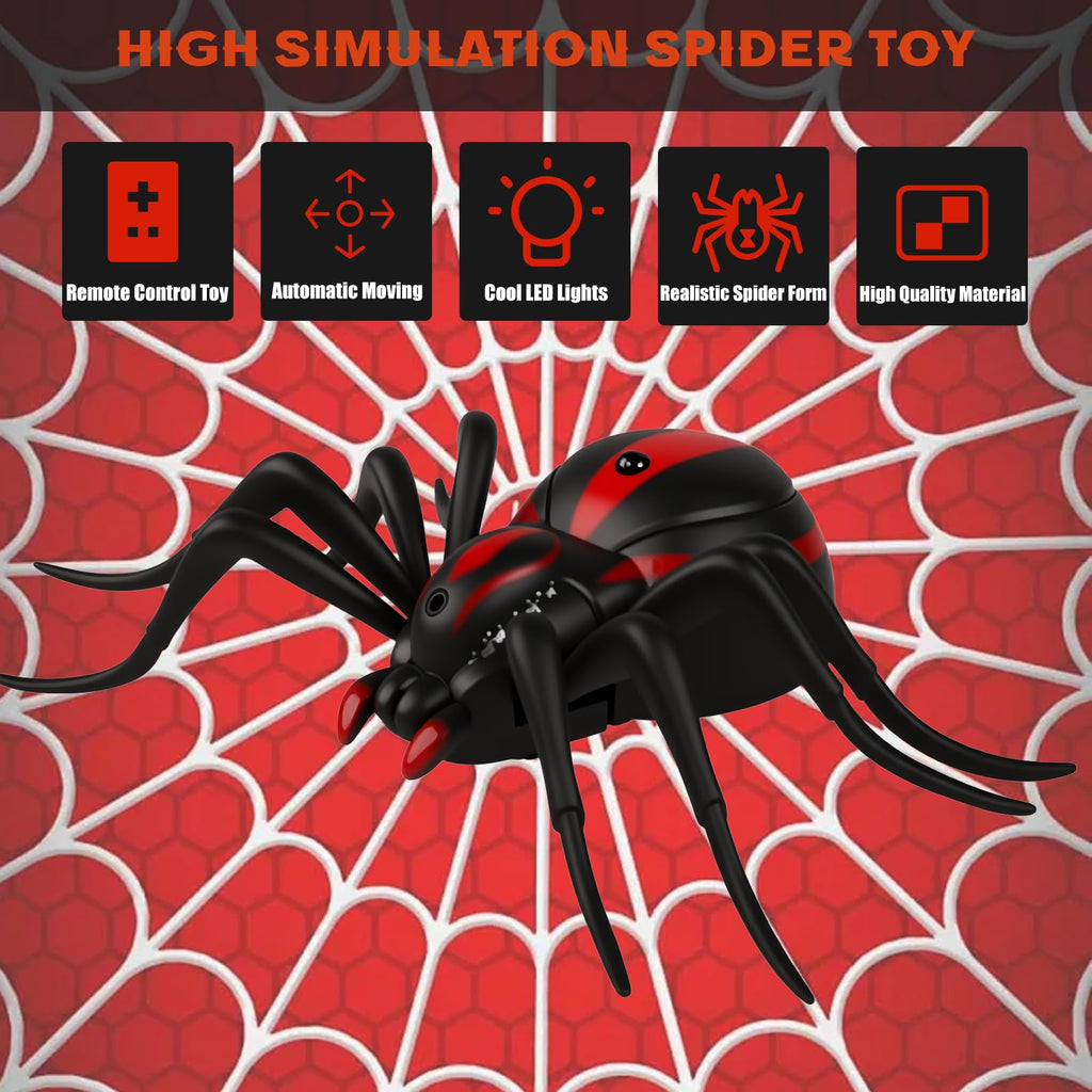 Pixibond Remote Control Spider Toy – Realistic RC Spider with LED Eyes, 8 Wriggling Legs, and Auto Mode for Pranks & Gifts