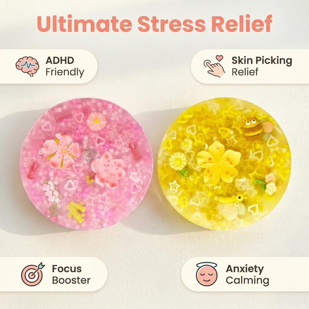 Pixnest 2-Pack Picky Pads – Sensory Fidget Toy for Picking, Stress Relief with Detachable Beads (Yellow Butterfly + Pink Flower)