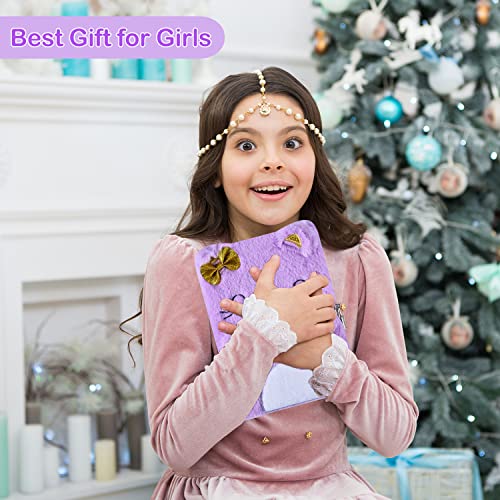 PJDRLLC Girls Diary with Lock and Keys – Soft Plush Cat Journal Set with Pen, Stickers & Bracelet