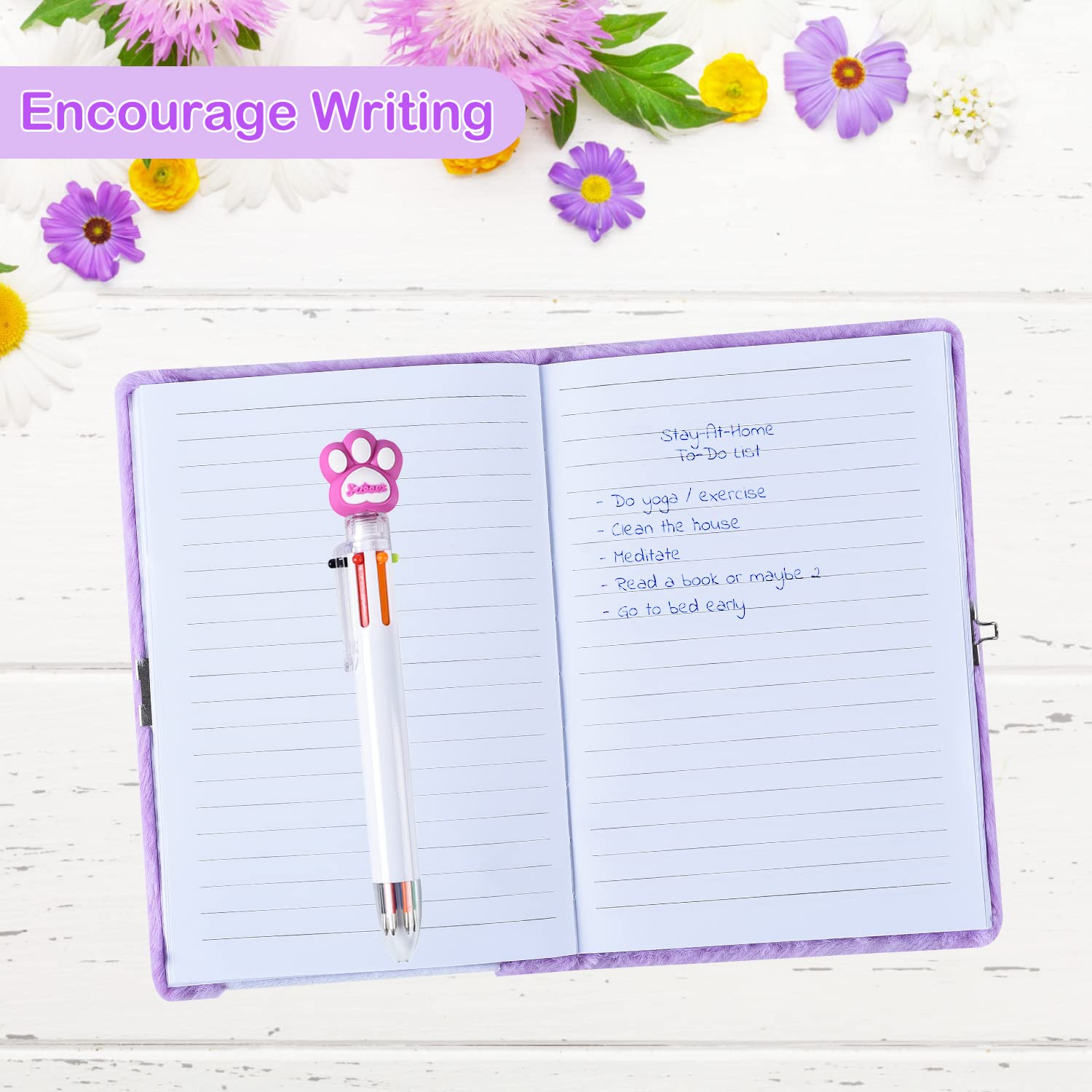 PJDRLLC Girls Diary with Lock and Keys – Soft Plush Cat Journal Set with Pen, Stickers & Bracelet
