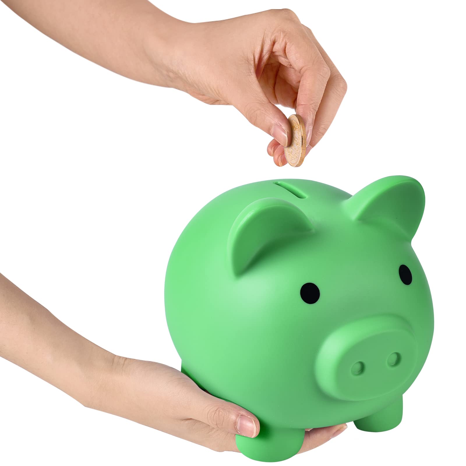 PJDRLLC Large Piggy Bank - Unbreakable Plastic Coin Bank for Kids, Green, 7 Inches Tall