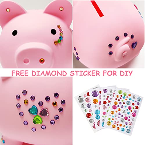 PJDRLLC Large Piggy Bank - Unbreakable Plastic Coin Bank for Kids (Pink)