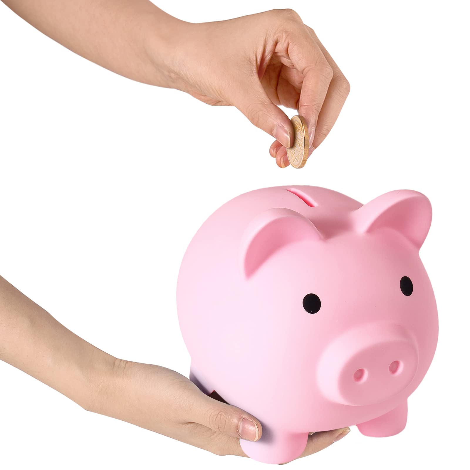PJDRLLC Large Piggy Bank - Unbreakable Plastic Coin Bank for Kids (Pink)